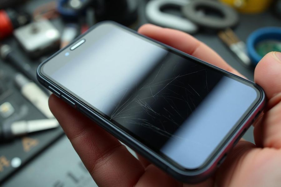iPhone 15 Pro s poškrábaným displejem před nalepením fólie v Brně
